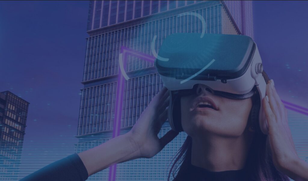 Metaverso: uma mulher está usando um óculos de realidade virtual